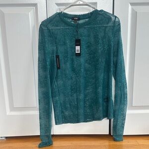 AFRM Teal Sheer Lace Long Sleeve Top